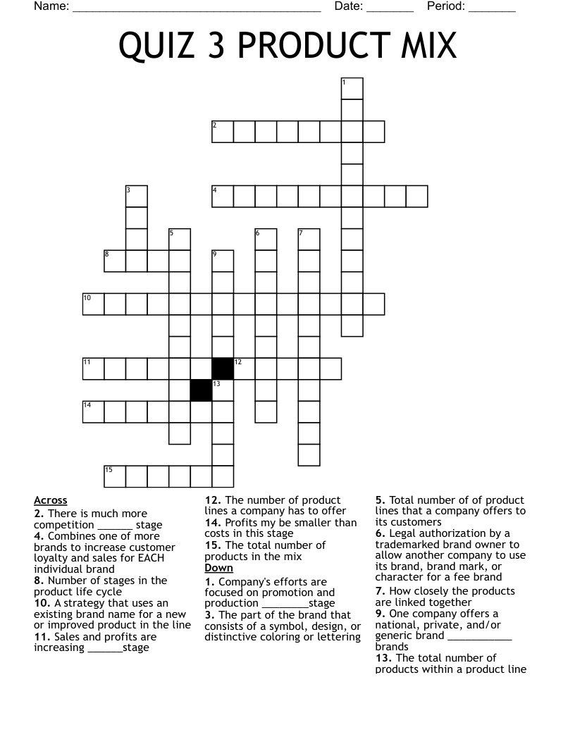 QUIZ 3 PRODUCT MIX Crossword