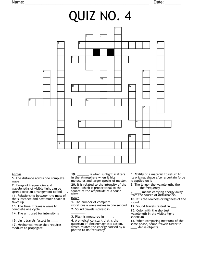 QUIZ NO. 4 Crossword