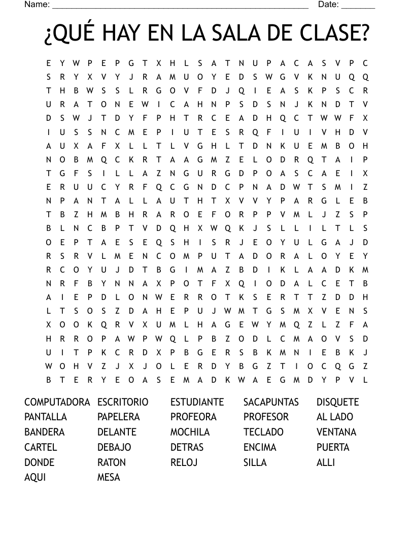 ¿QUÉ HAY EN LA SALA DE CLASE? Word Search