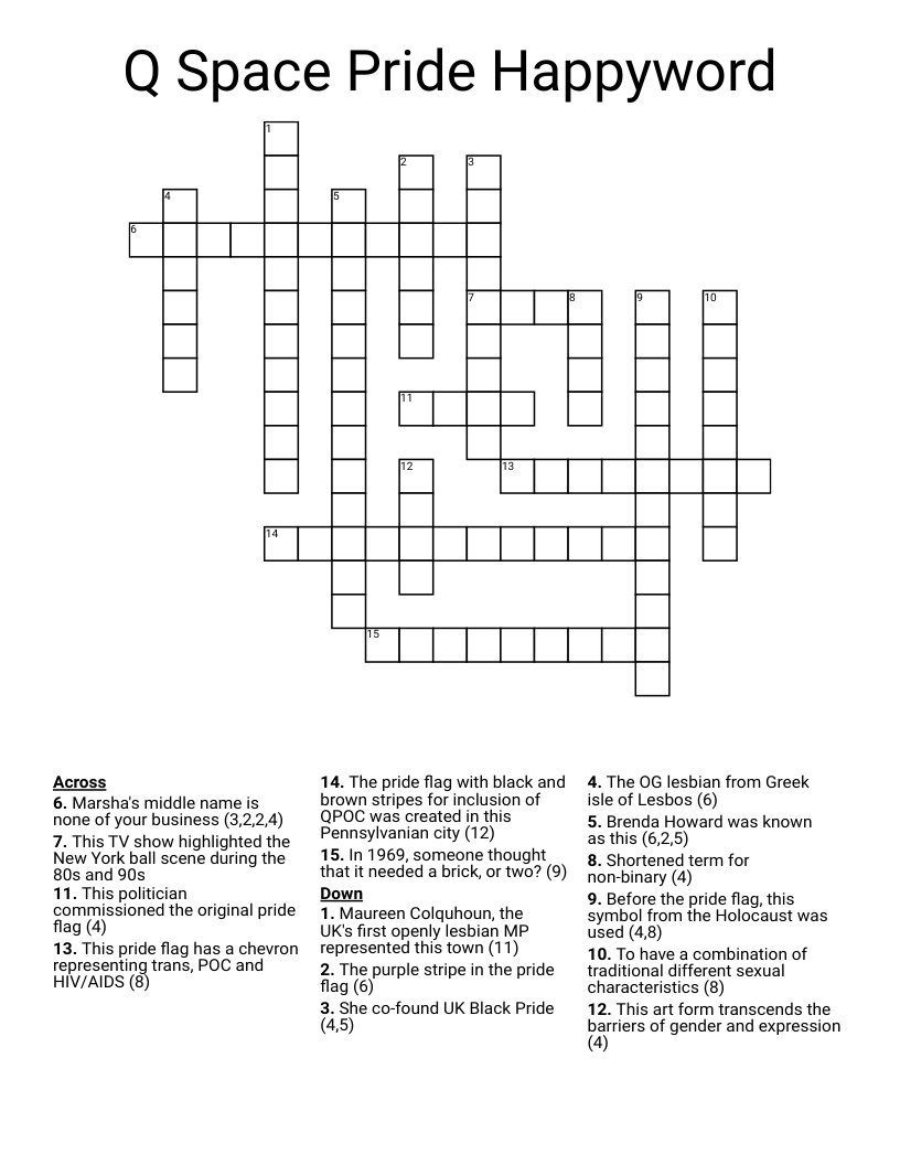 Q Space Pride Happyword Crossword
