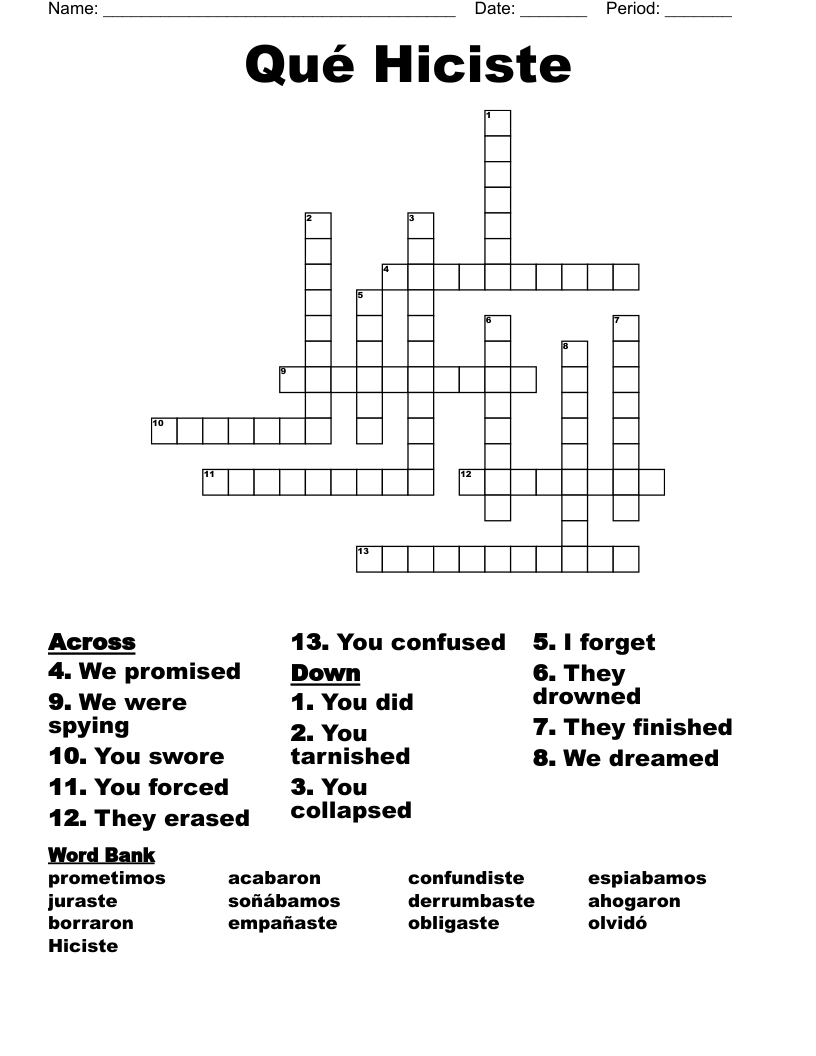 Qué Hiciste Crossword