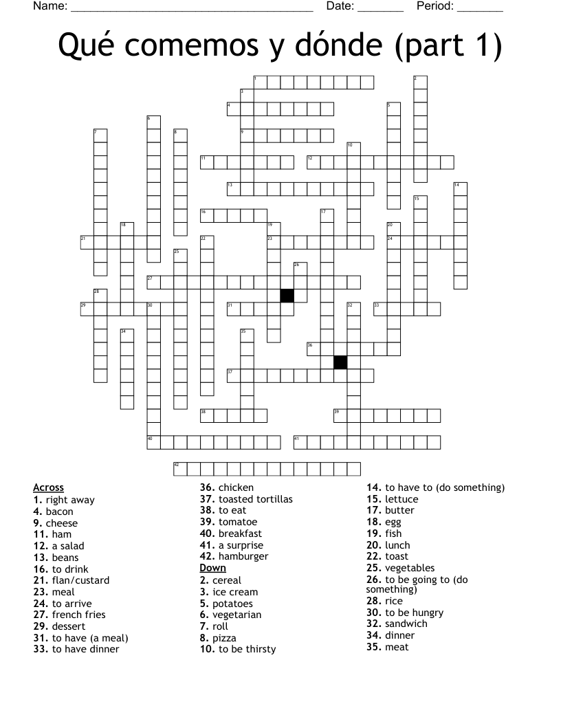 Qué comemos y dónde (part 1) Crossword