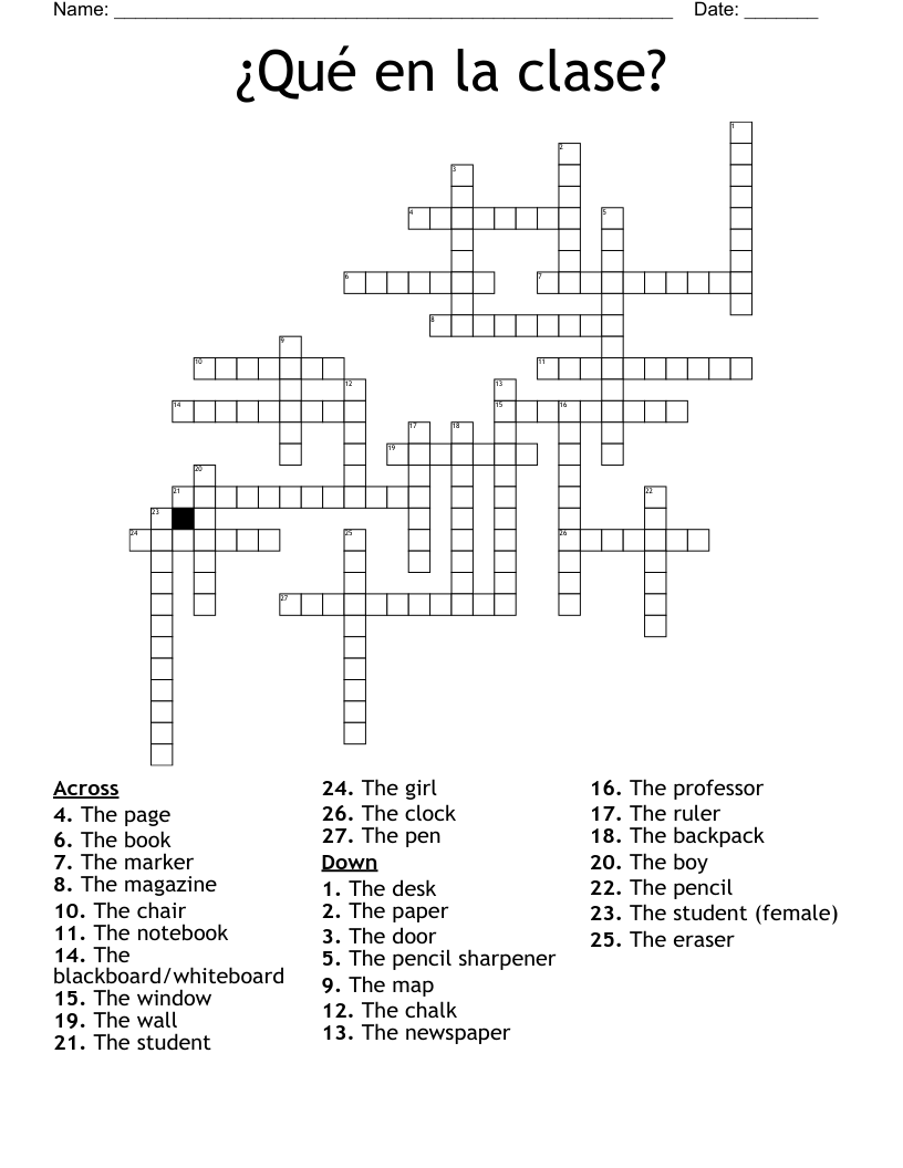 ¿Qué en la clase? Crossword