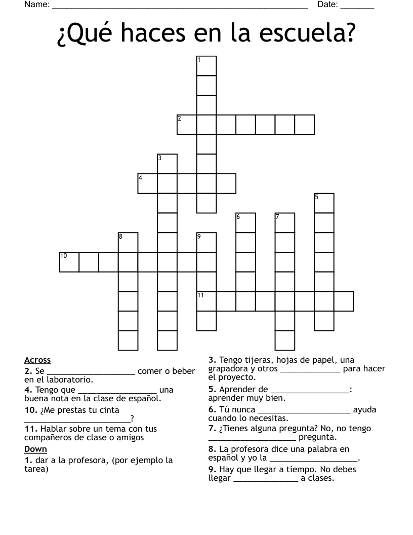 ¿Qué haces en la escuela?  Crossword