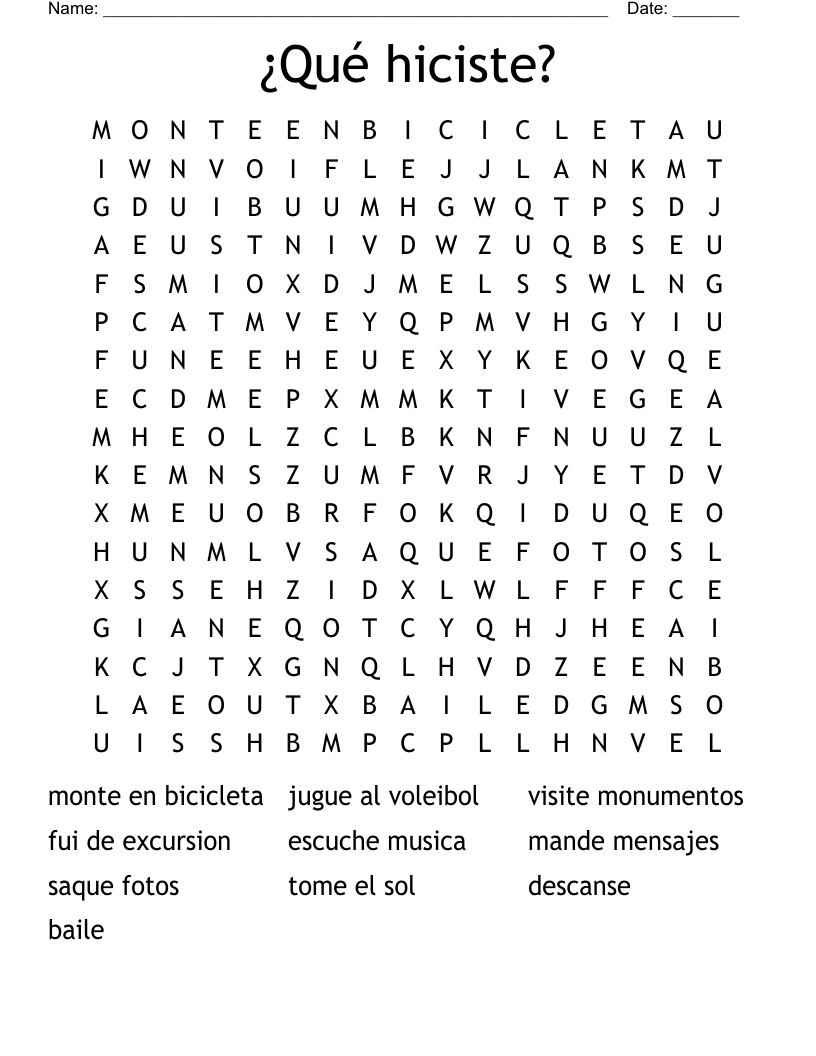 ¿Qué hiciste? Word Search