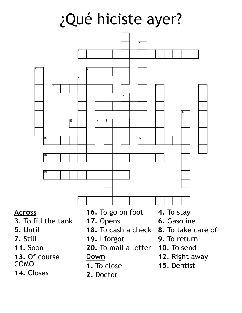 ¿Qué hiciste ayer? Crossword
