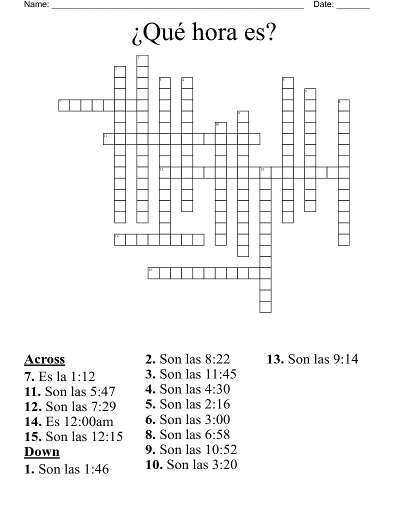 ¿Qué hora es? Crossword