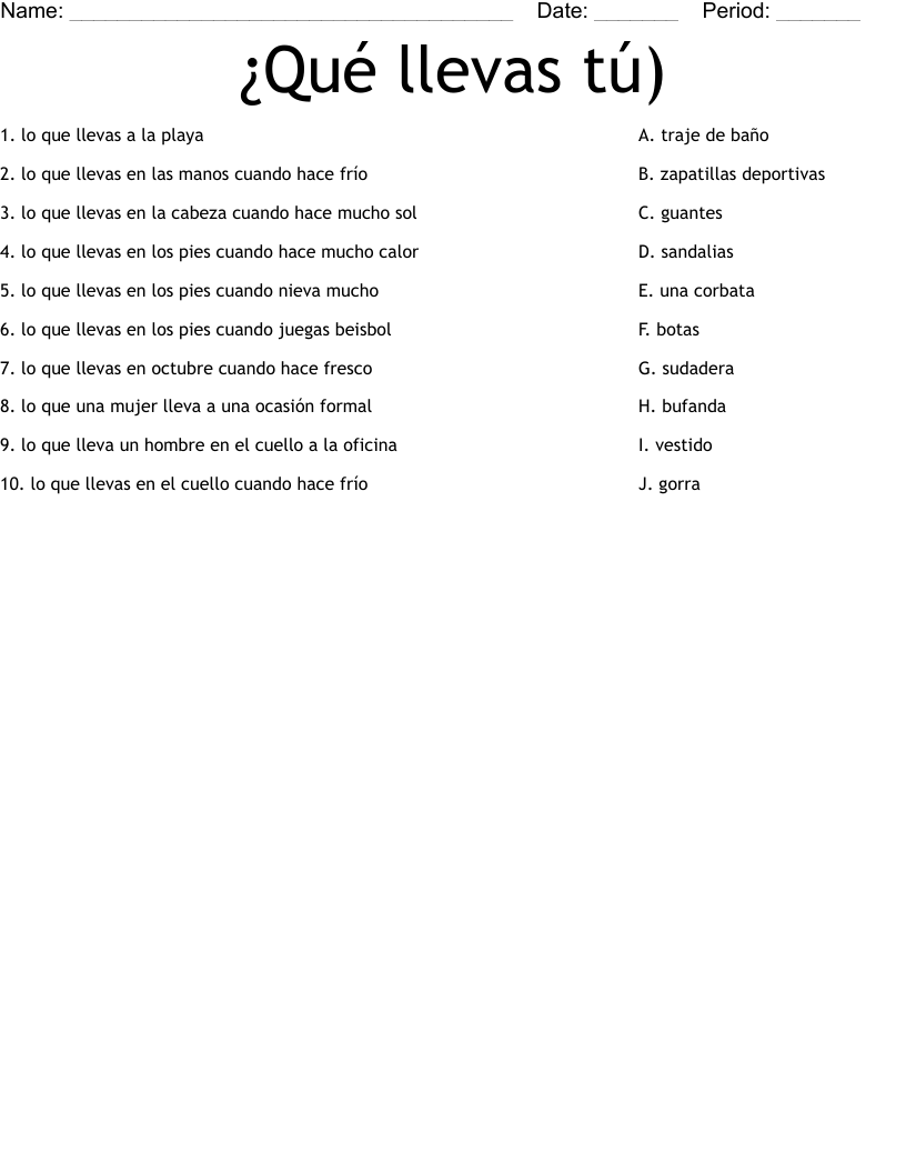 ¿Qué llevas tú) Worksheet