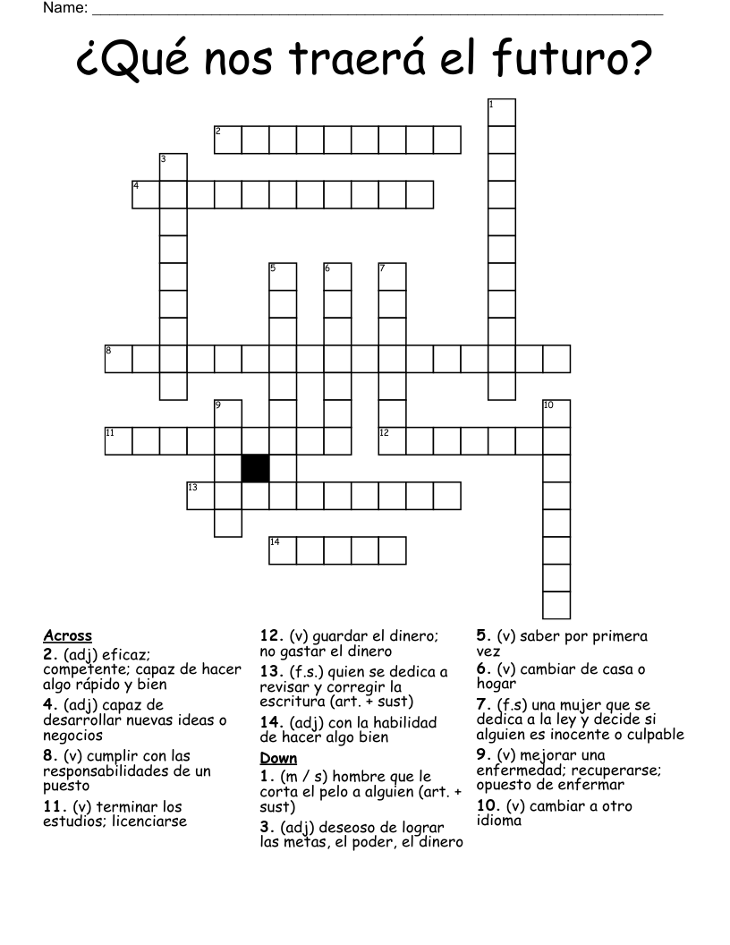 ¿Qué nos traerá el futuro? Crossword