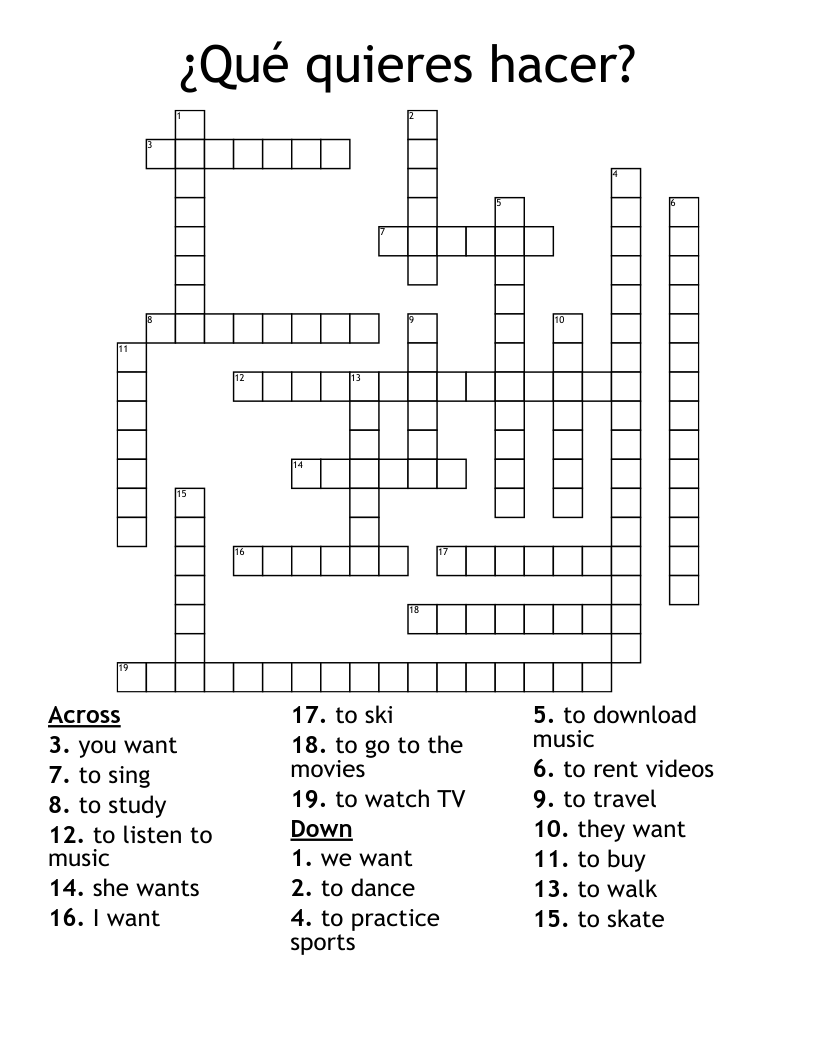 ¿Qué quieres hacer? Crossword