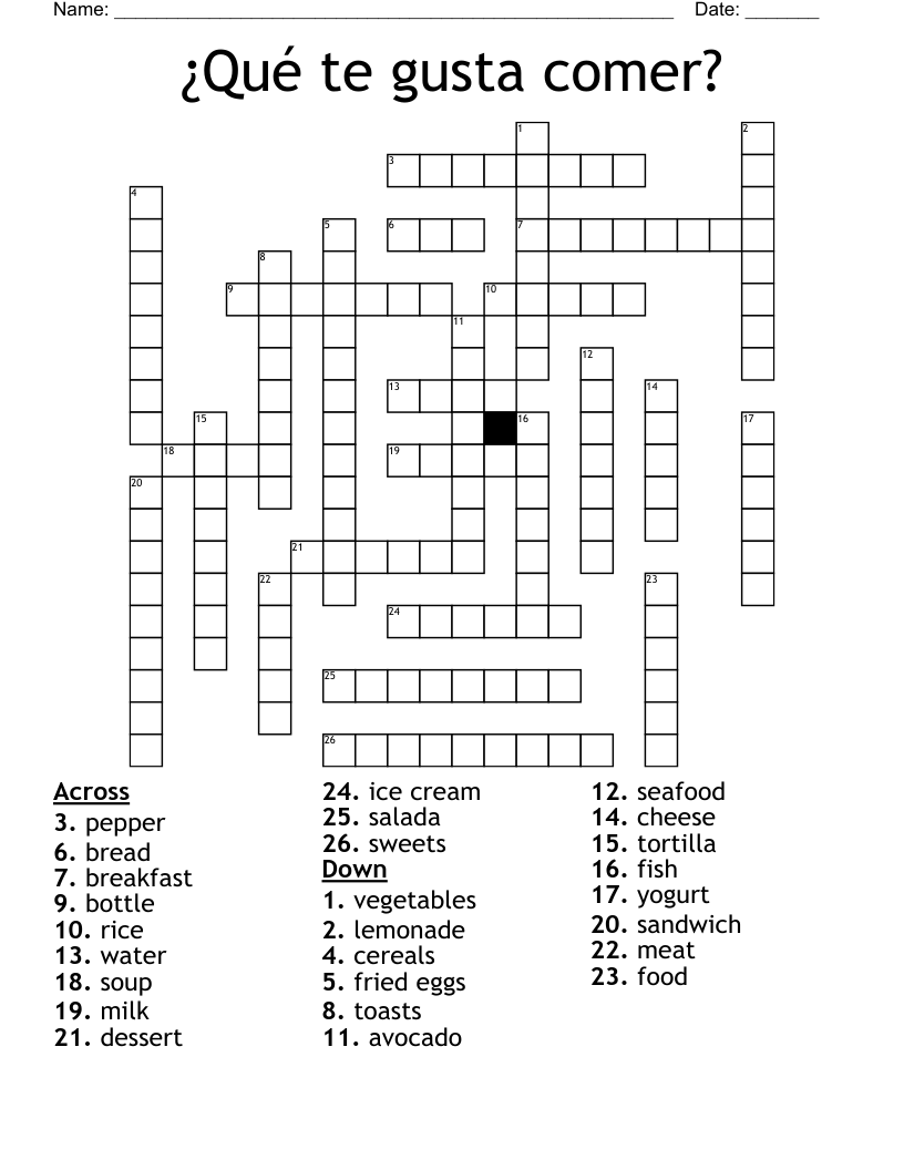 ¿Qué te gusta comer?  Crossword