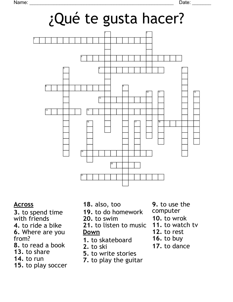 ¿Qué te gusta hacer? Crossword