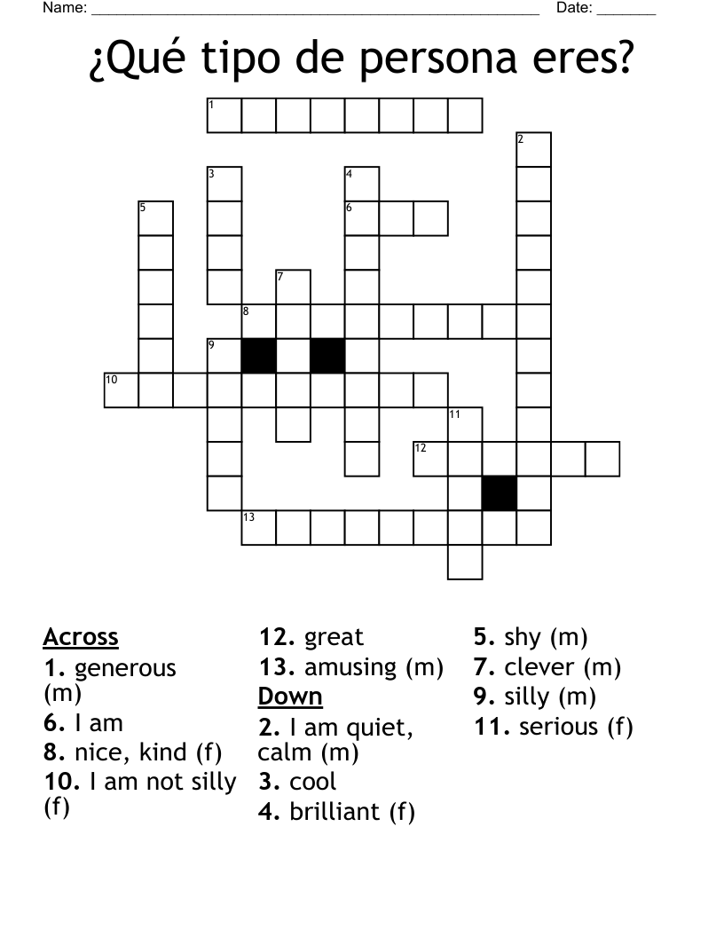 ¿Qué tipo de persona eres? Crossword