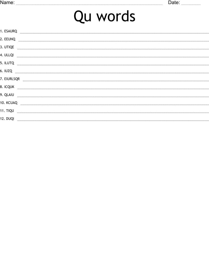 Qu words Word Scramble