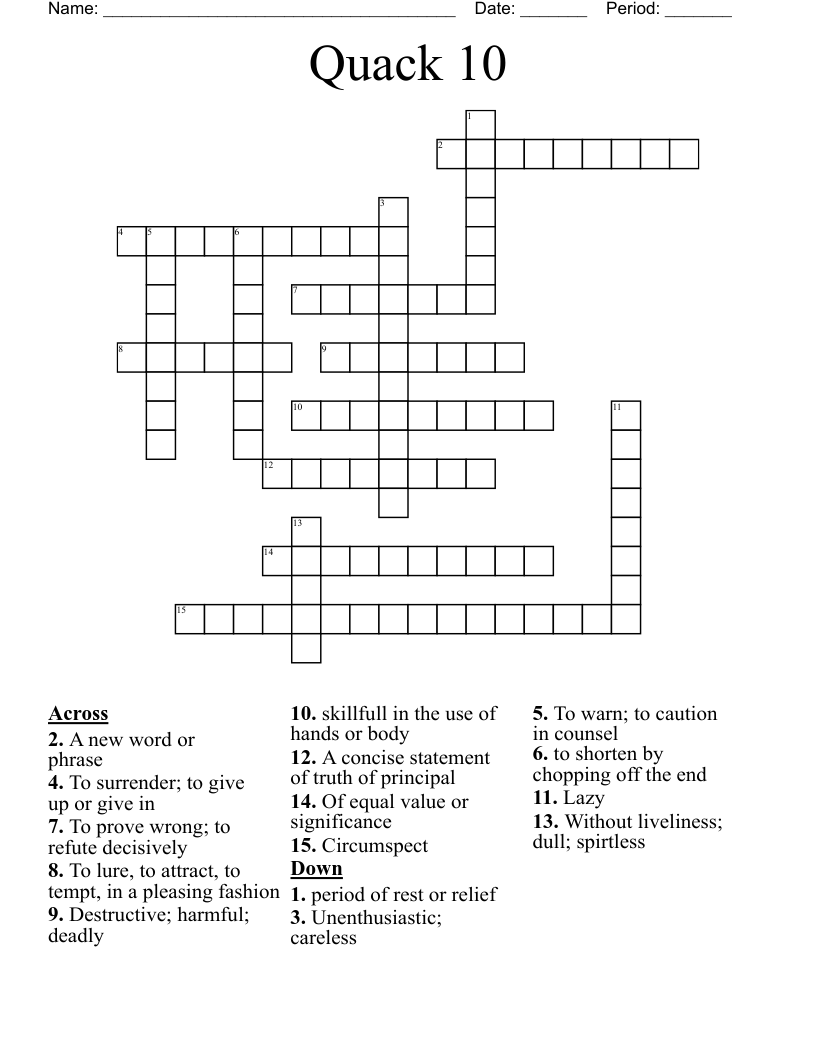 Quack 10 Crossword