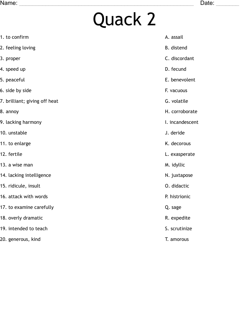 Quack 2 Worksheet