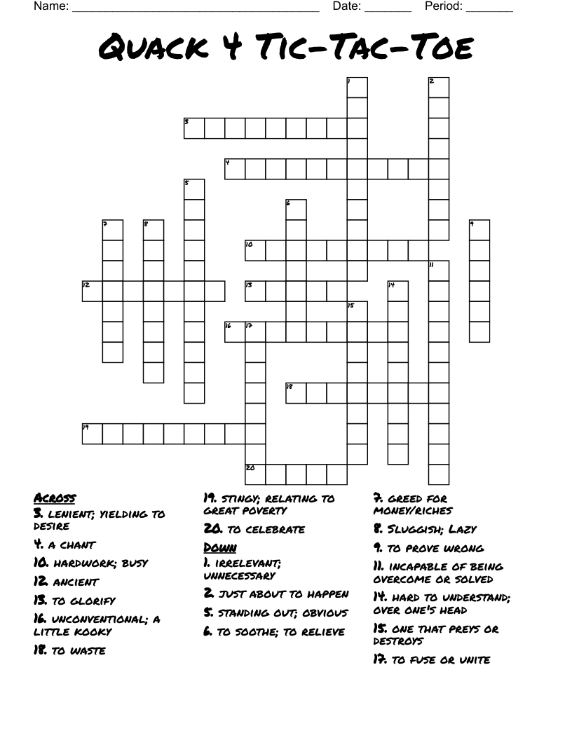 Quack 4 Tic-Tac-Toe Crossword