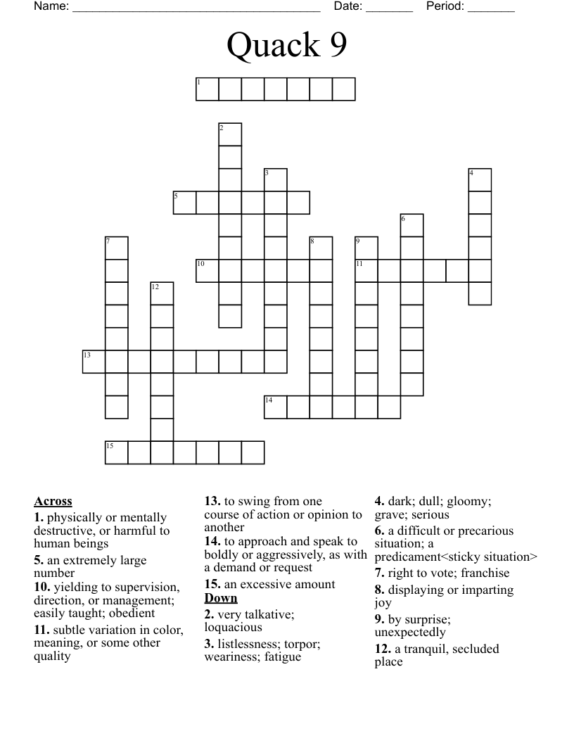 Quack 9 Crossword