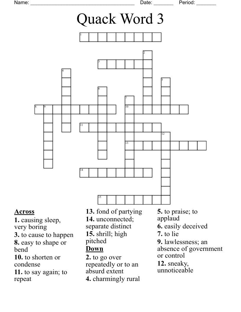 Quack Word 3 Crossword