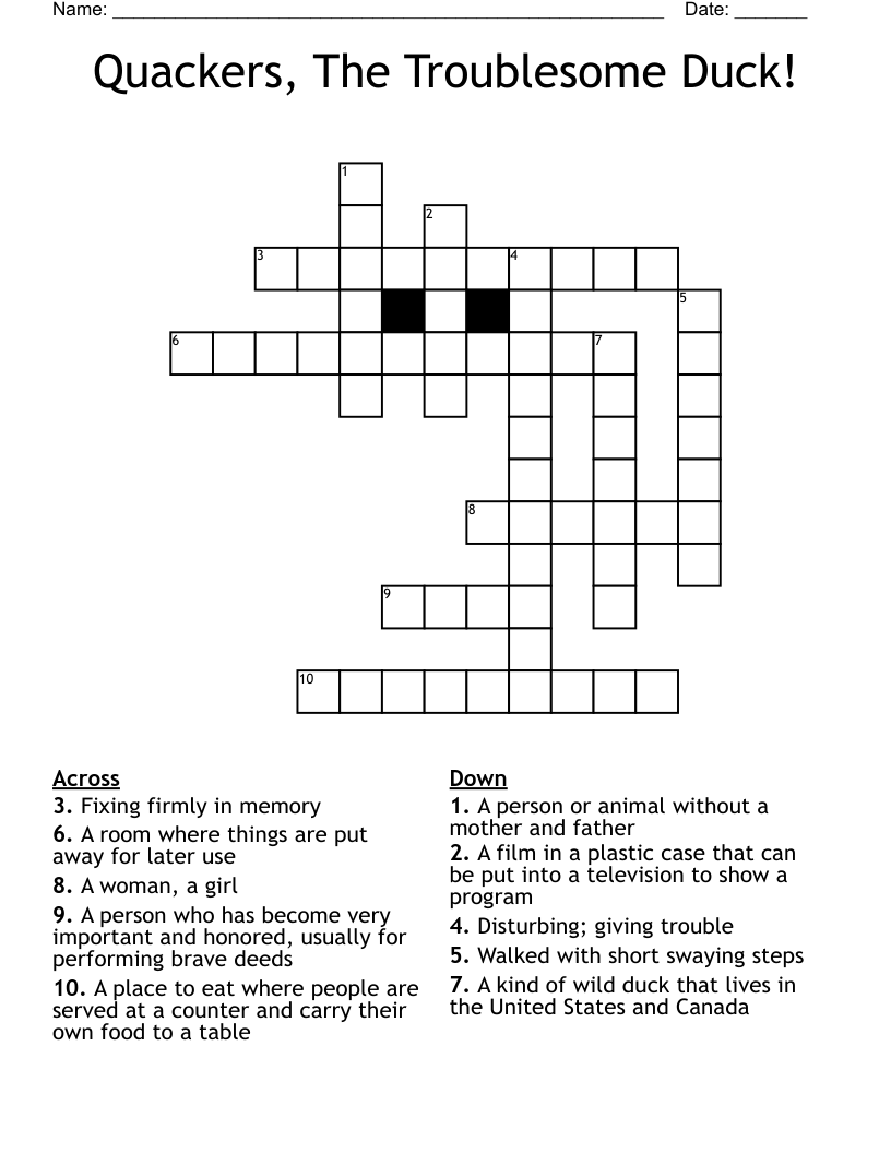 Quackers, The Troublesome Duck! Crossword