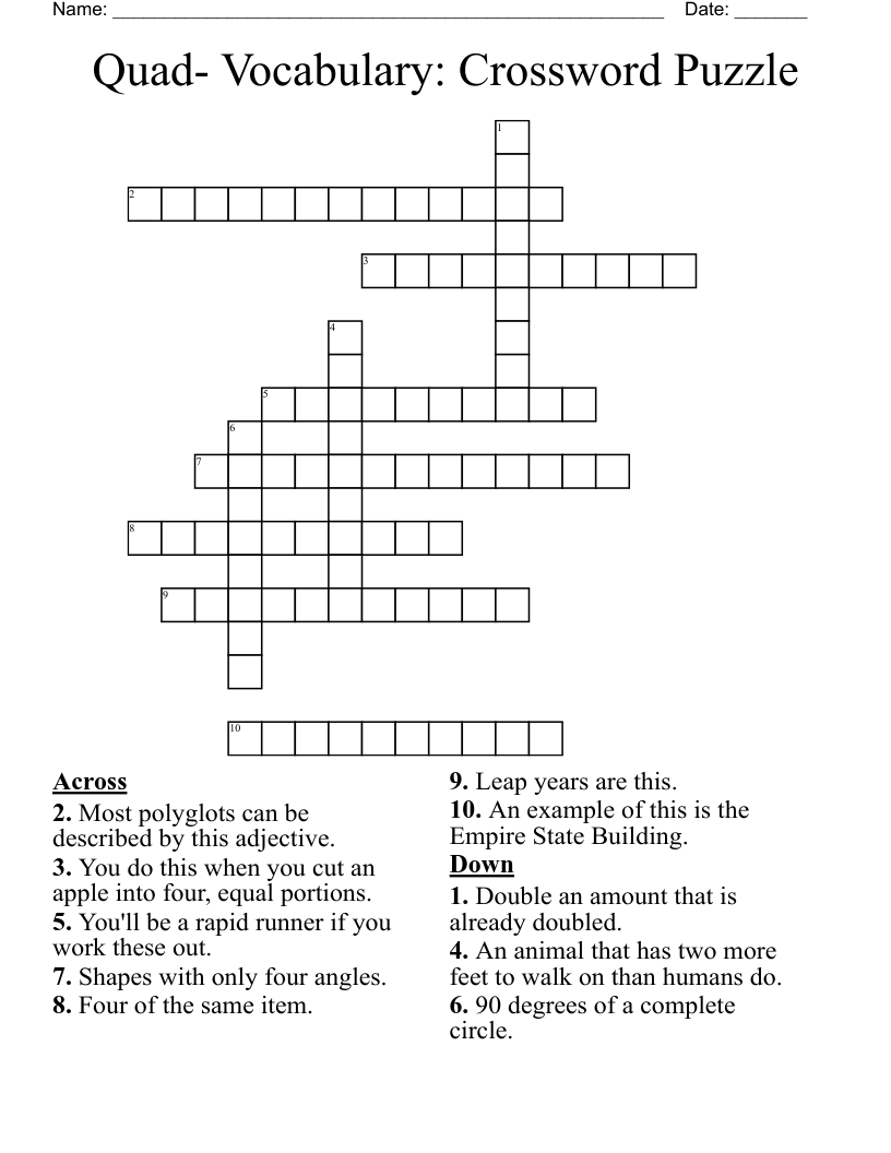 Quad- Vocabulary: Crossword Puzzle