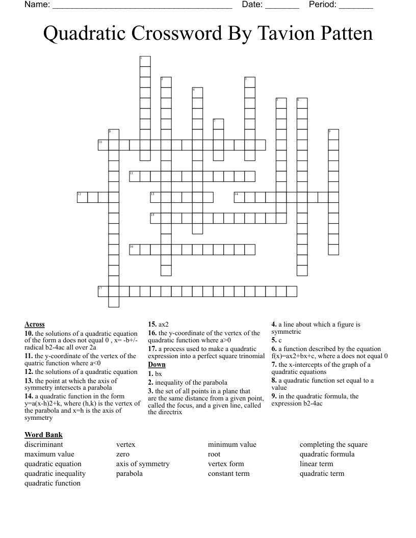 Quadratic Crossword By Tavion Patten