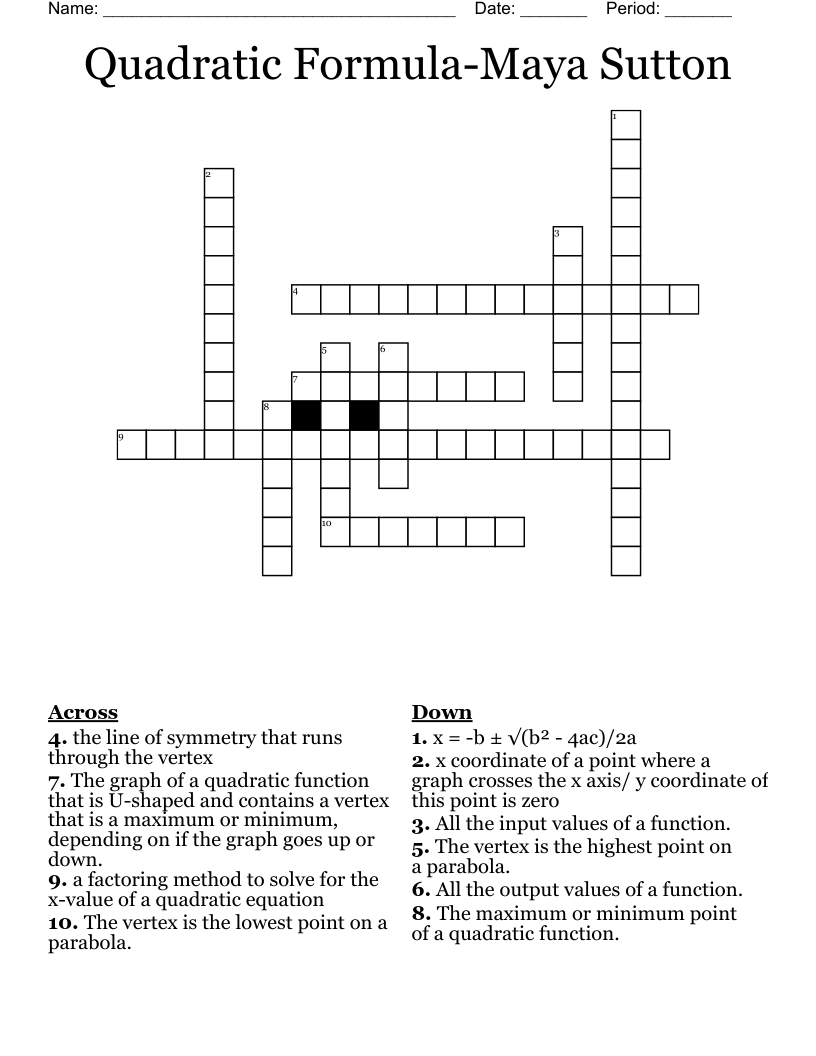 Quadratic Formula-Maya Sutton Crossword