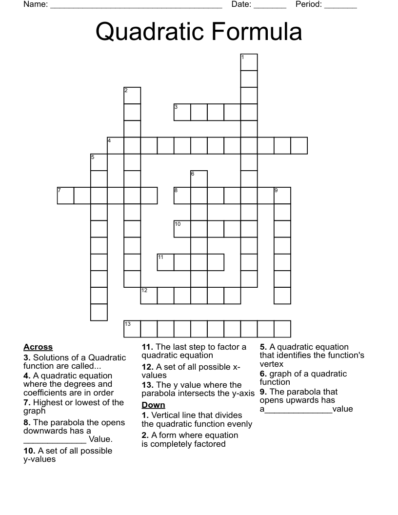 Quadratic Formula Crossword
