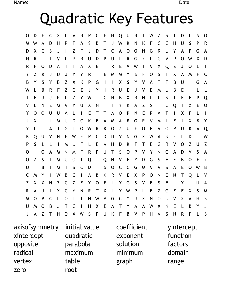 Quadratic Key Features Word Search