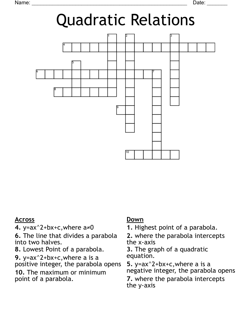 Quadratic Relations Crossword