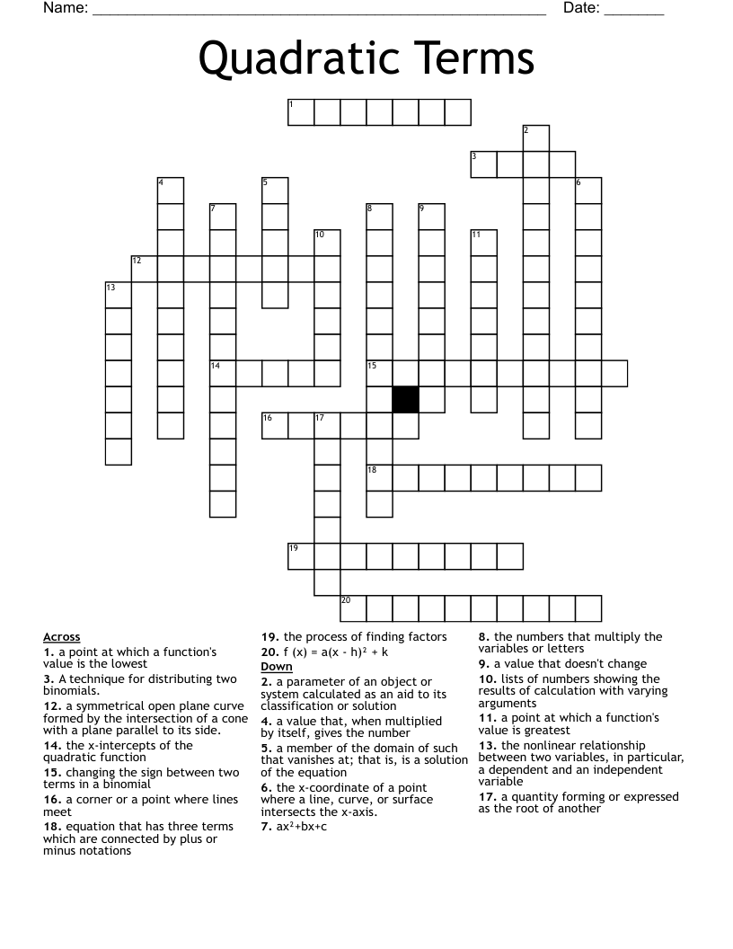 Quadratic Terms Crossword
