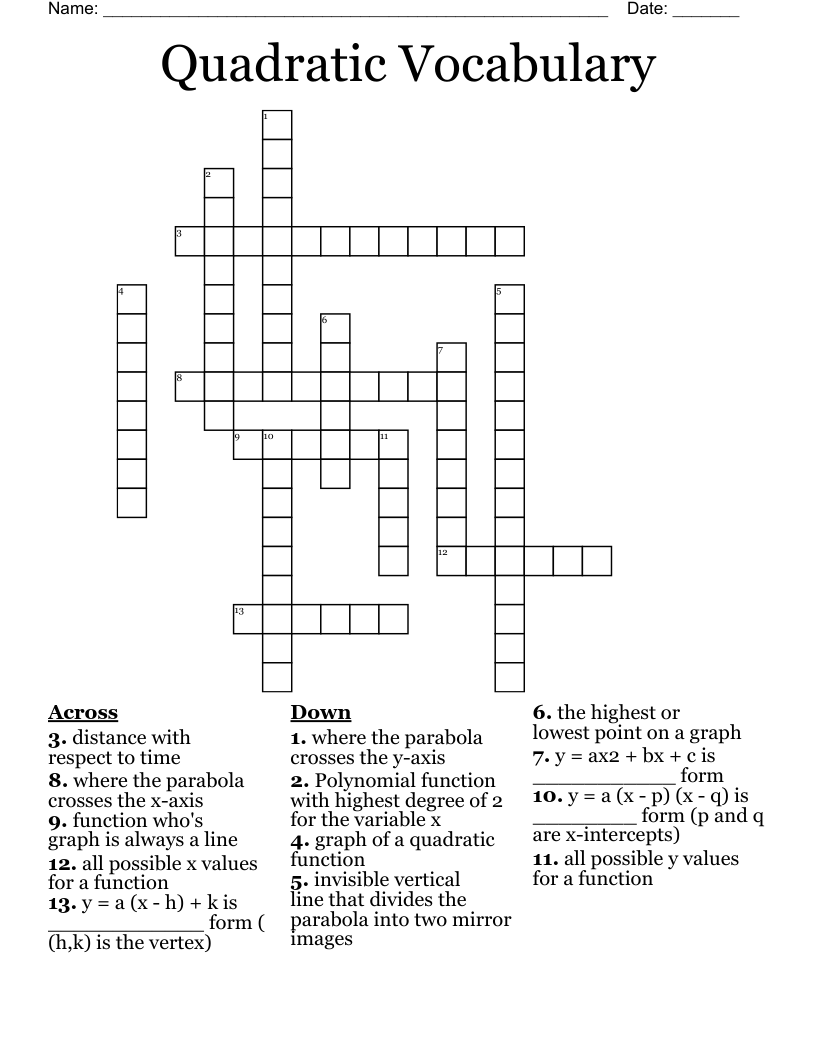 Quadratic Vocabulary Crossword