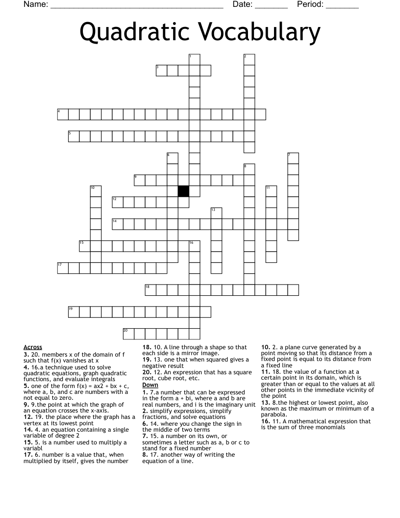 Quadratic Vocabulary  Crossword