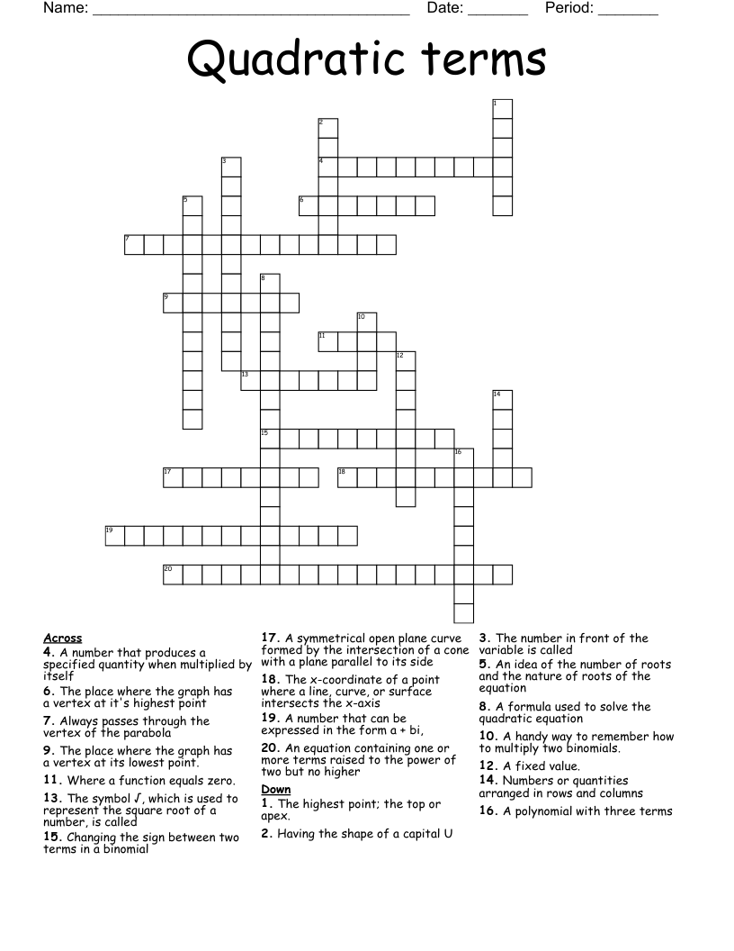 Quadratic terms Crossword