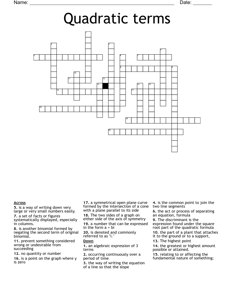 Quadratic terms  Crossword