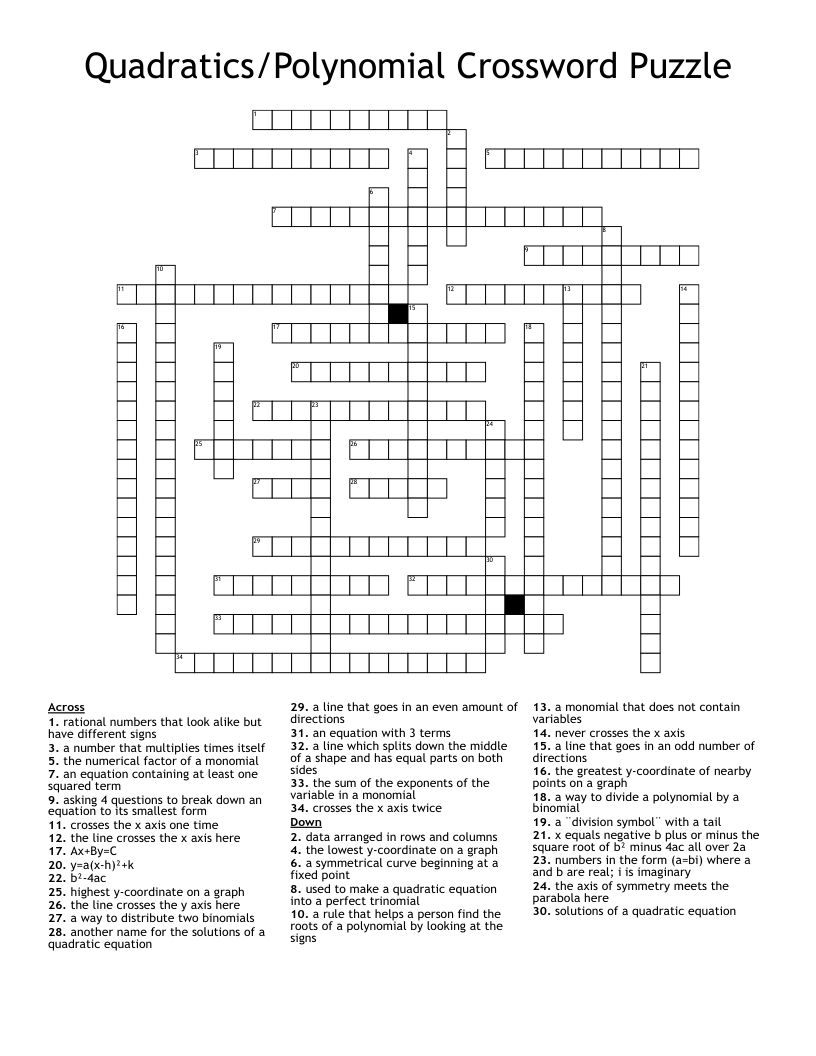 Quadratics/Polynomial Crossword Puzzle