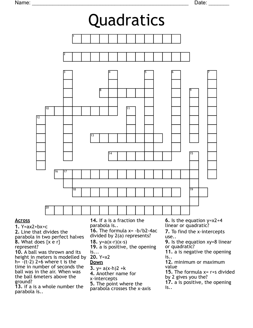 Quadratics Crossword