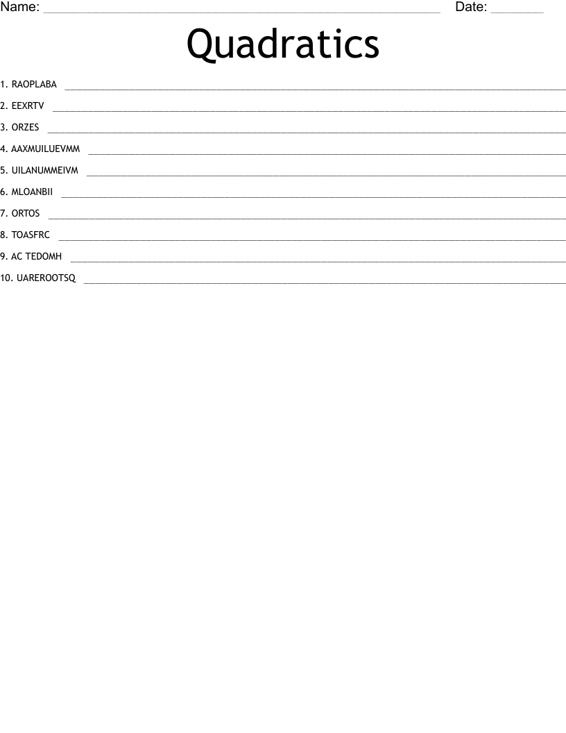 Quadratics Word Scramble