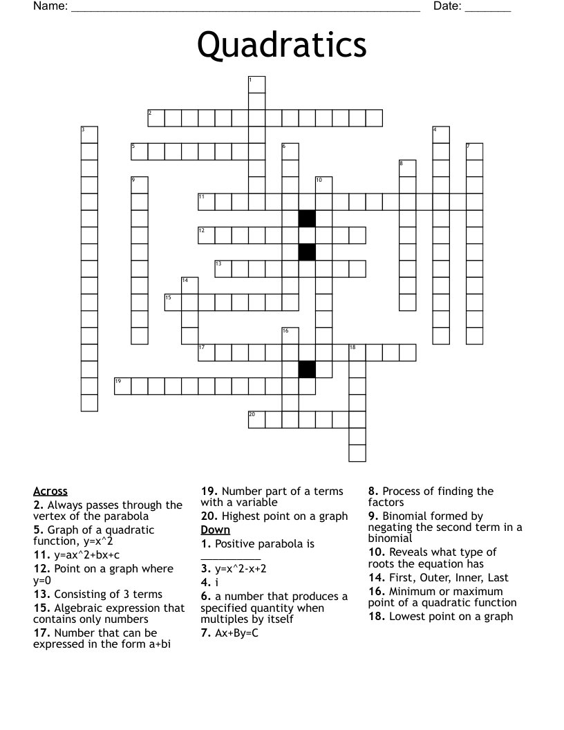 Quadratics Crossword