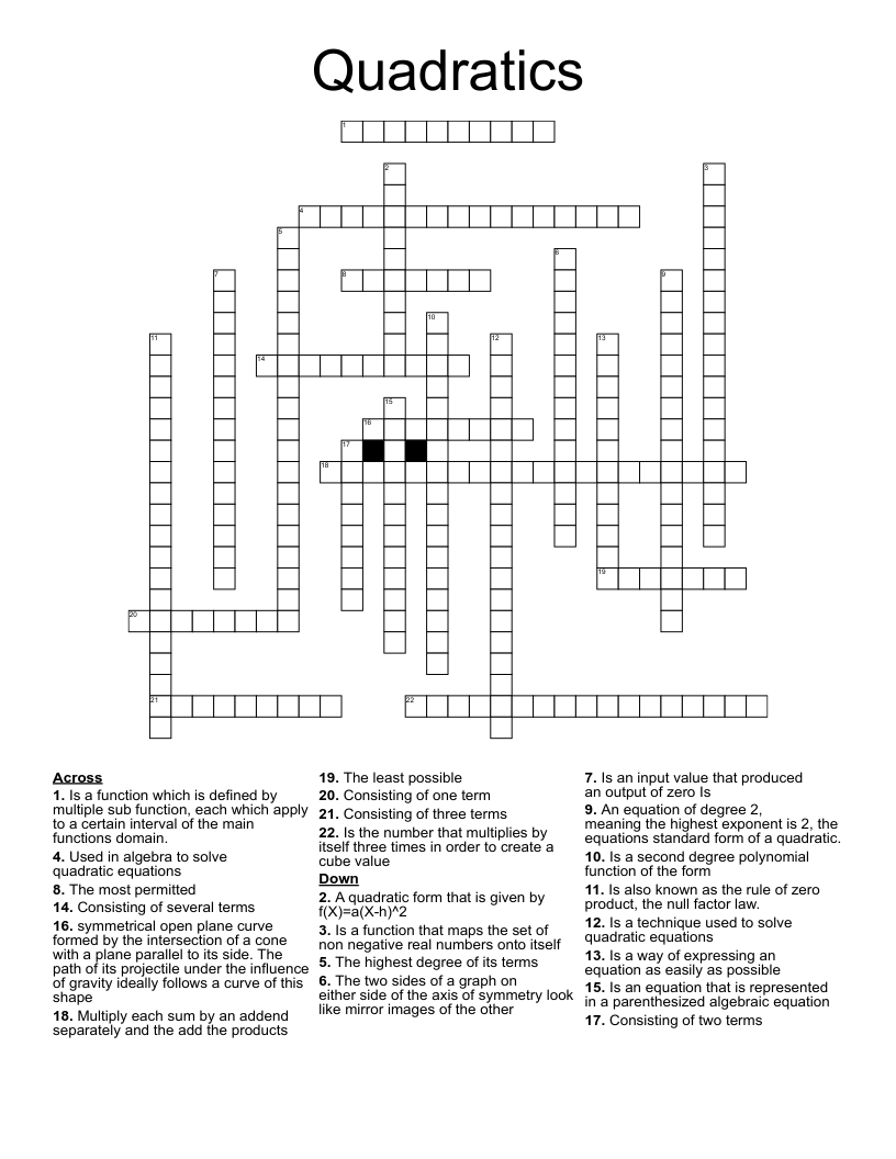 Quadratics Crossword