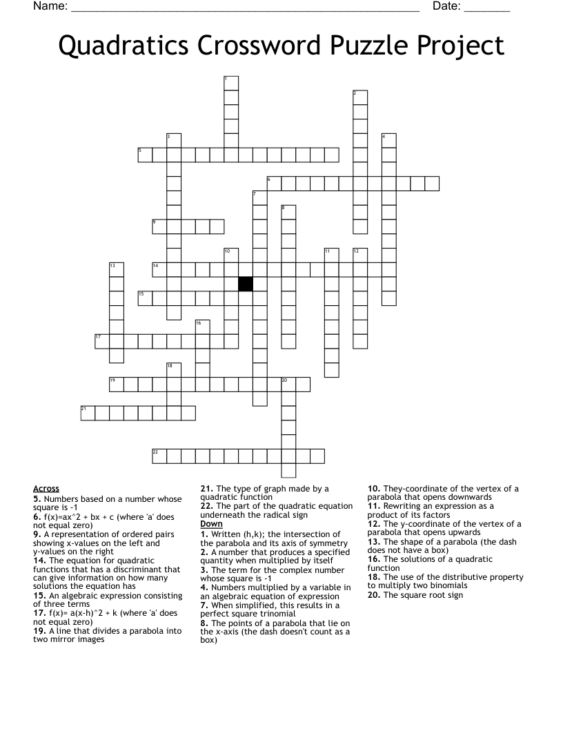 Quadratics Crossword Puzzle Project