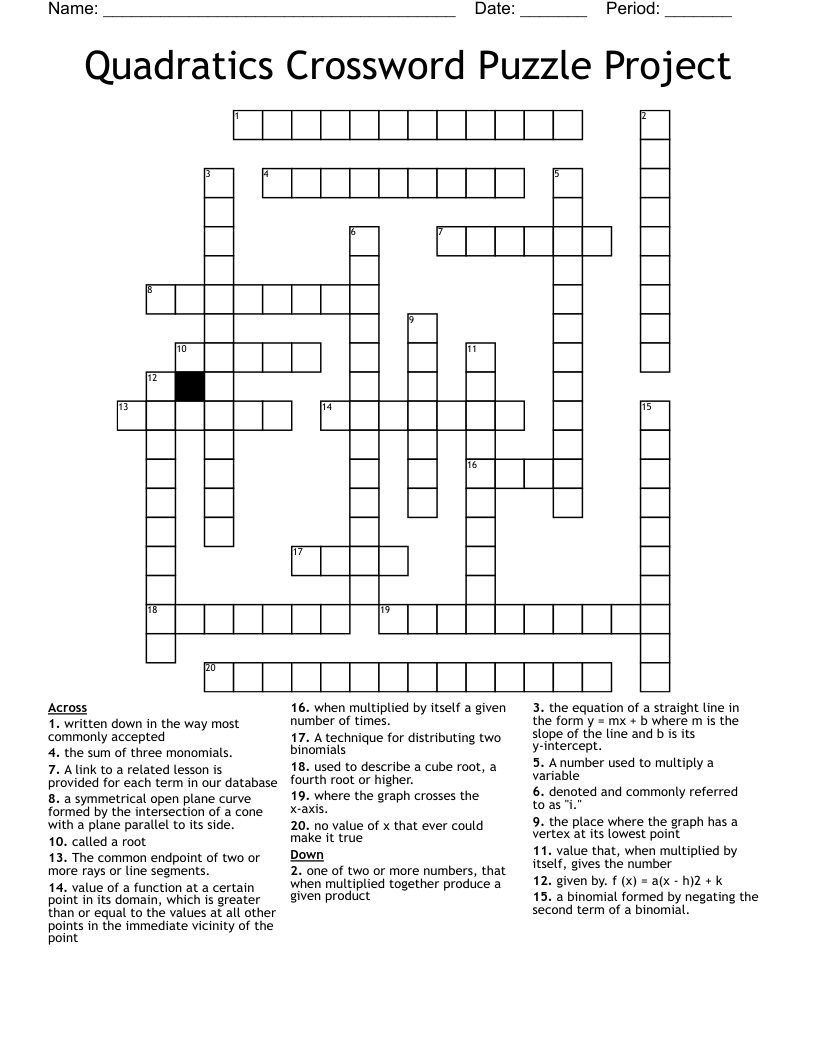 Quadratics Crossword Puzzle Project