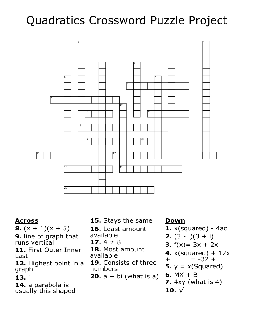 Quadratics Crossword Puzzle Project