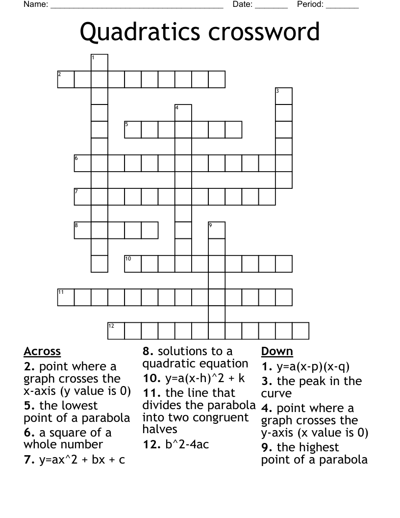 Quadratics crossword