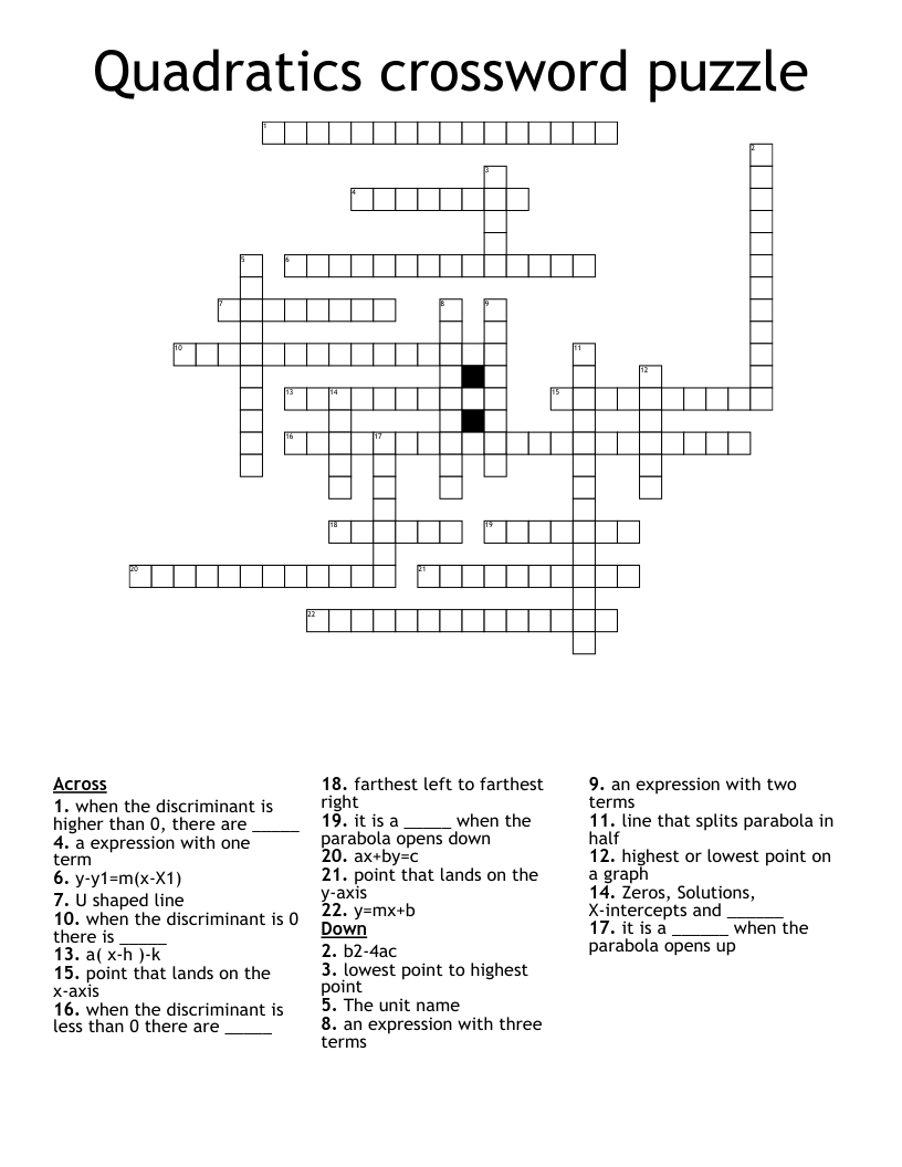 Quadratics crossword puzzle