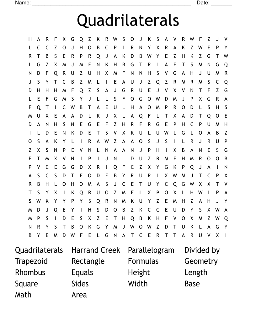 Quadrilaterals Word Search