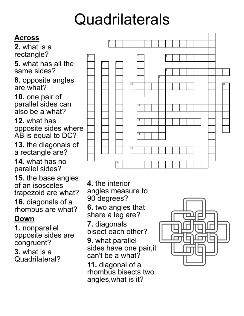 Quadrilaterals Crossword