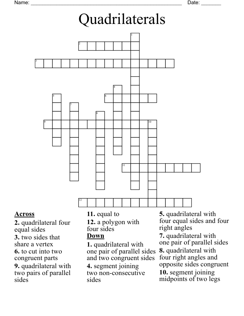 Quadrilaterals Crossword
