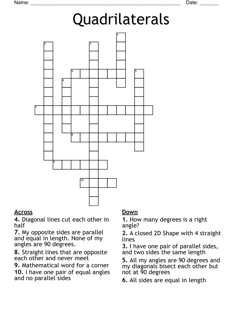 Quadrilaterals Crossword