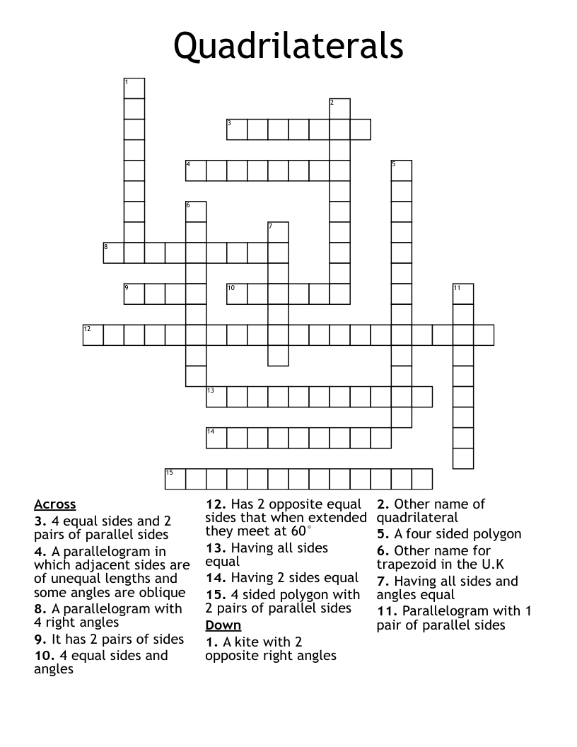 Quadrilaterals Crossword